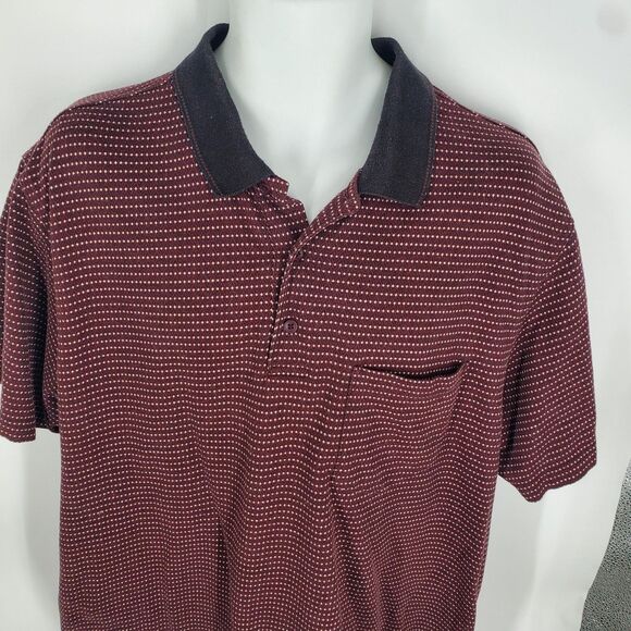 John Henry Polo Shirt Mens 2XL Burgundy Micro Dot Contrast Collar Pocket Knit - Picture 3 of 7